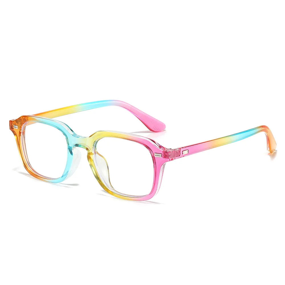 Quadratische Anti-Blau-Licht Brille – Unisex Transparentes Gestell für Damen & Herren | Modische Computerbrille mit Nieten-Design Kaufschwan® Regenbogen