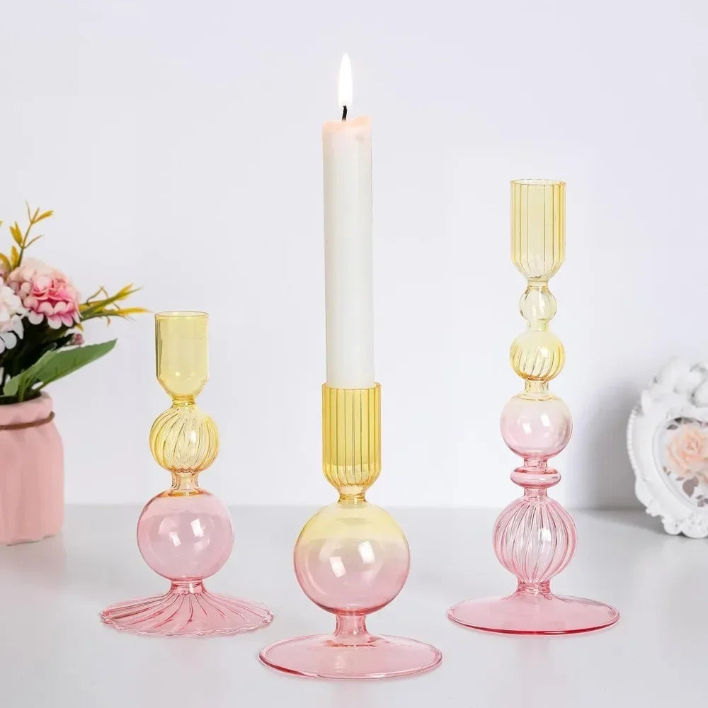 Transparente (3 Stück) Kerzenhalter – Elegante Gewellte Kerzenständer für Stabkerzen zur Wohn- & Party Dekoration Kaufschwan®
