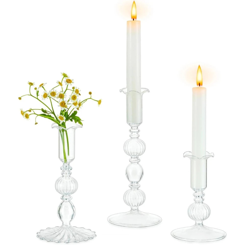 Transparente (3 Stück) Kerzenhalter – Elegante Gewellte Kerzenständer für Stabkerzen zur Wohn- & Party Dekoration
