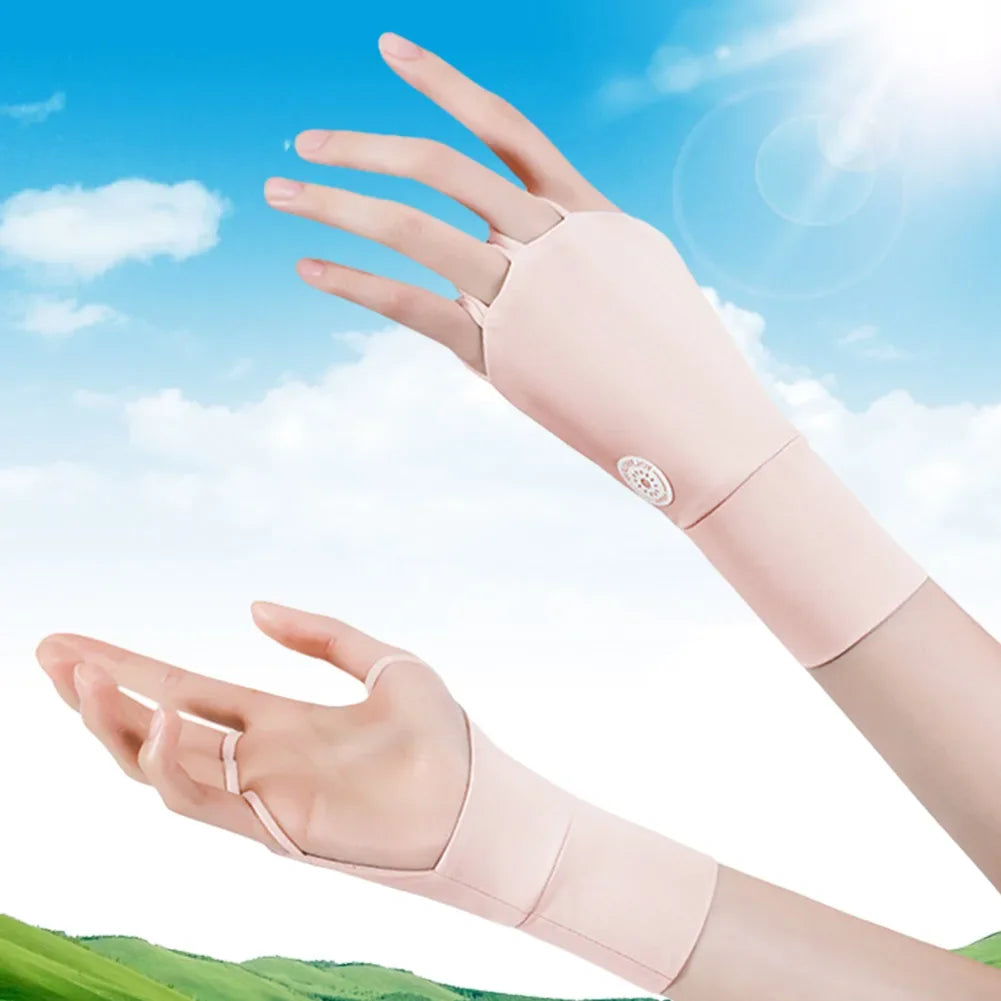 Damen Halbfinger UV-Schutz Handschuhe – Atmungsaktive Ice Silk Golfhandschuhe | Elastische Outdoor Sonnenschutz Fitness Handschuhe Kaufschwan®