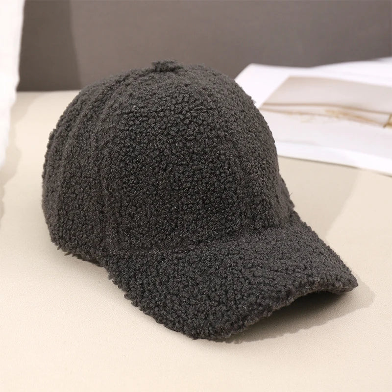 Herbst Winter Baseballkappe | Damen Kappe aus Kunstlammwolle | Warme Plüsch Baseballkappe Kaufschwan® Dunkelgrau 55-60cm