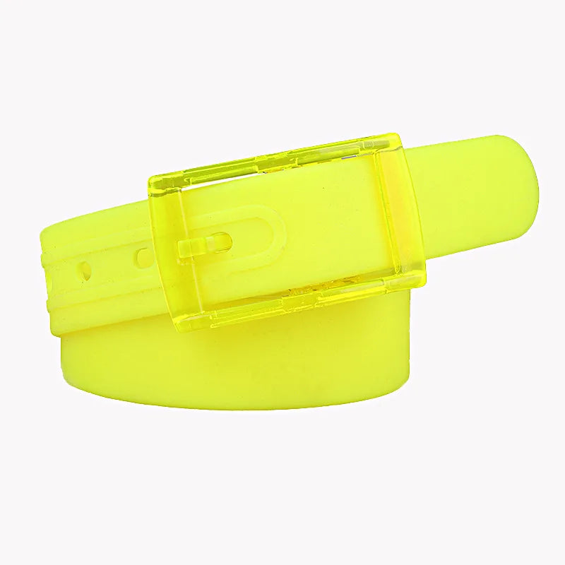 Hochwertiger Silikongürtel – Unisex 3,5×116 cm Bonbonfarbener Gürtel | Verstellbarer Kunststoffverschluss Modegürtel für Damen & Herren Kaufschwan® Hellgelb