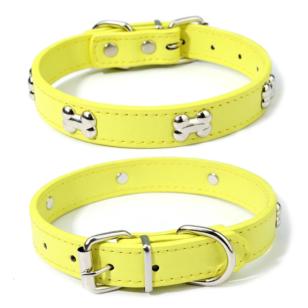 Knochen Leder Hundehalsband Strapazierfähig Verstellbar für Kleine Große Hunde Katzen Welpen
