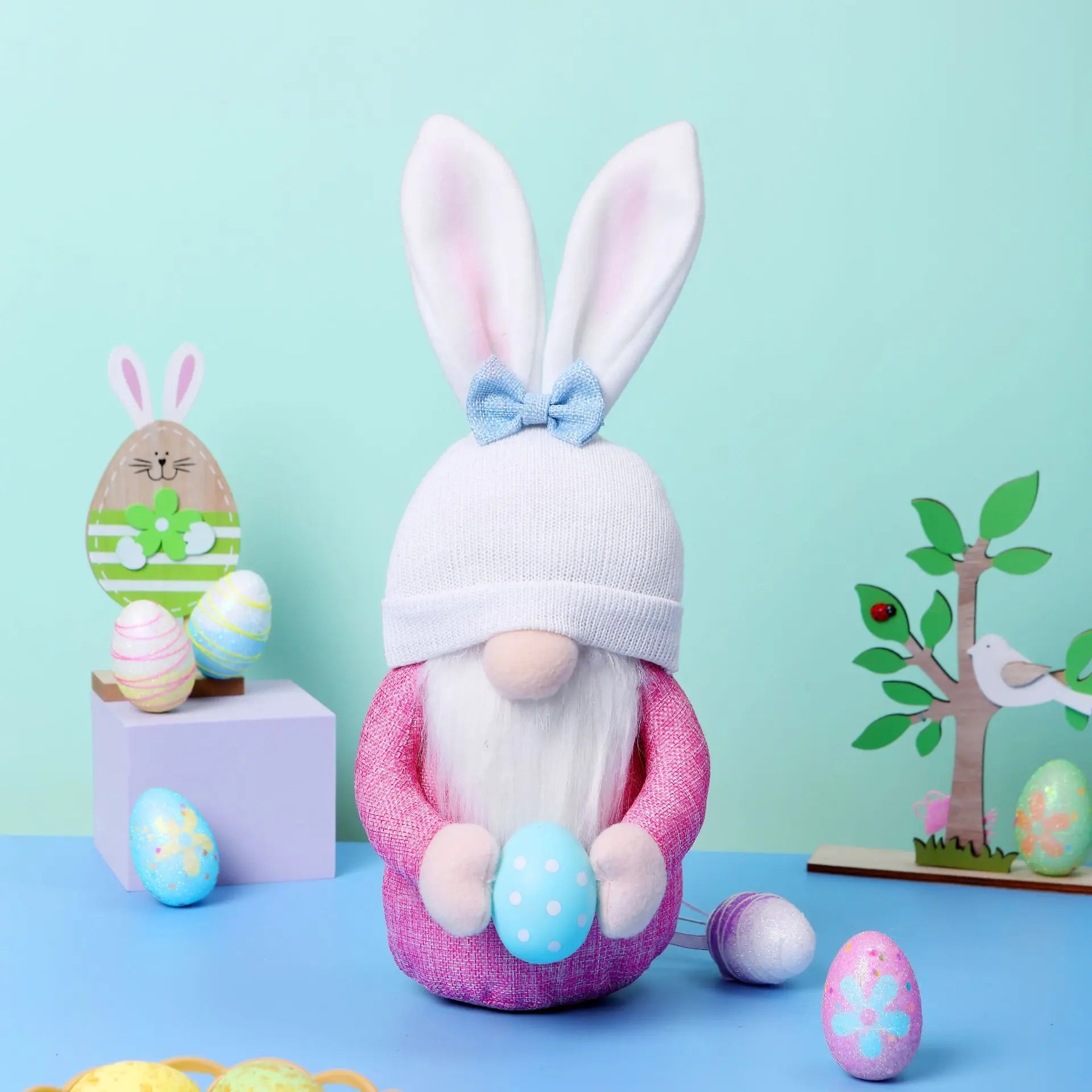 Osterhasen-Wichtel mit Ei – Handgemachte Faceless Plüschfigur | Frühlingsdeko & Geschenk für Mädchen Kaufschwan® Rosa
