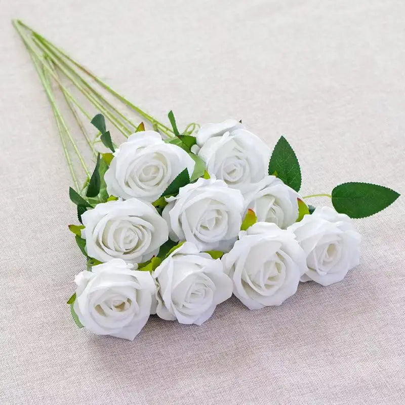 1/5/10/20 Stück Künstliche Rosen – Realistische Seidenrosen füar Hochzeit & Wohndekoration | Eleganter Rosenstrauß aus Kunstblumen Kaufschwan® Flannel Weiß 1 Stück