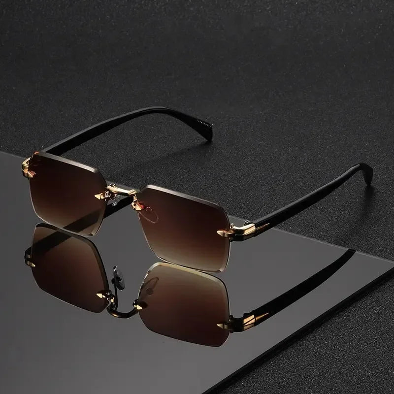 Randlose Rechteckige Sonnenbrille – Kleine Eckige Sonnenbrille für Damen und Herren, ideal für Sommer, Reisen und Alltag Kaufschwan® Braun