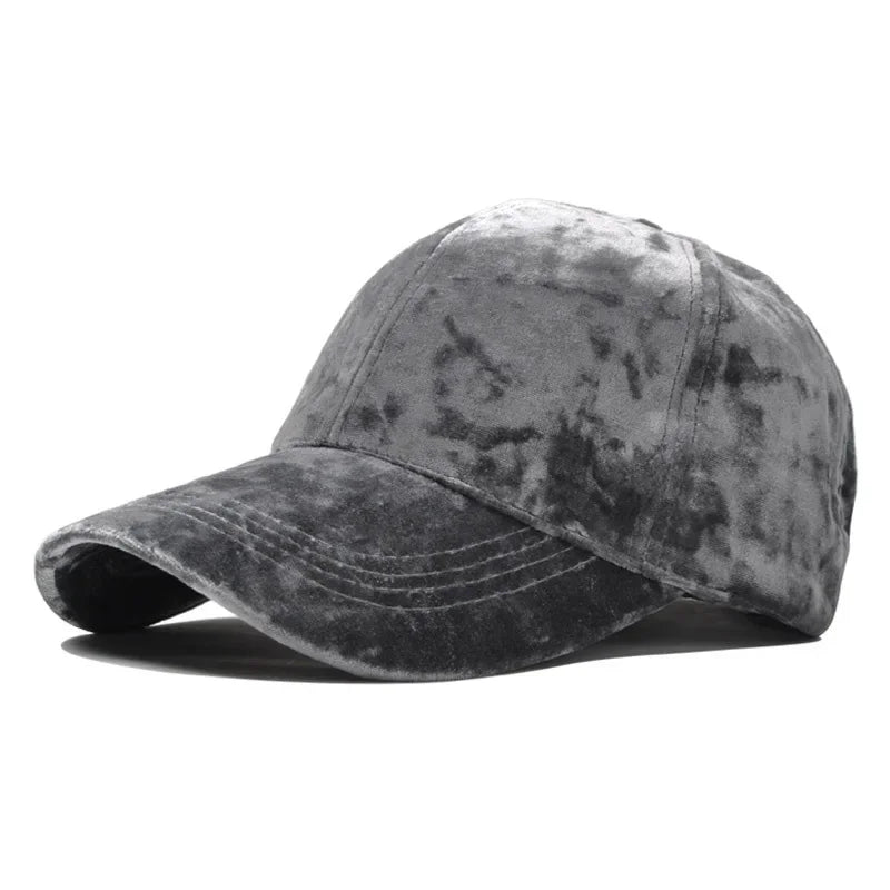 Velvet Baseballkappe | Unisex Herbst & Winter Fashion Cap | Lässiger Gebogener Schirm Hip-Hop Baseballcap Kaufschwan® Grau Einstellbar