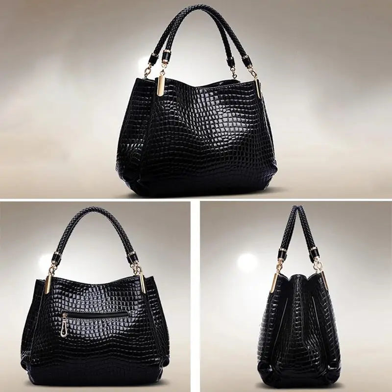 Große Damen Tote Tasche mit Kroko Print – Schultertasche für Pendeln & Shopping | Glänzende Alltagshandtasche Kaufschwan®