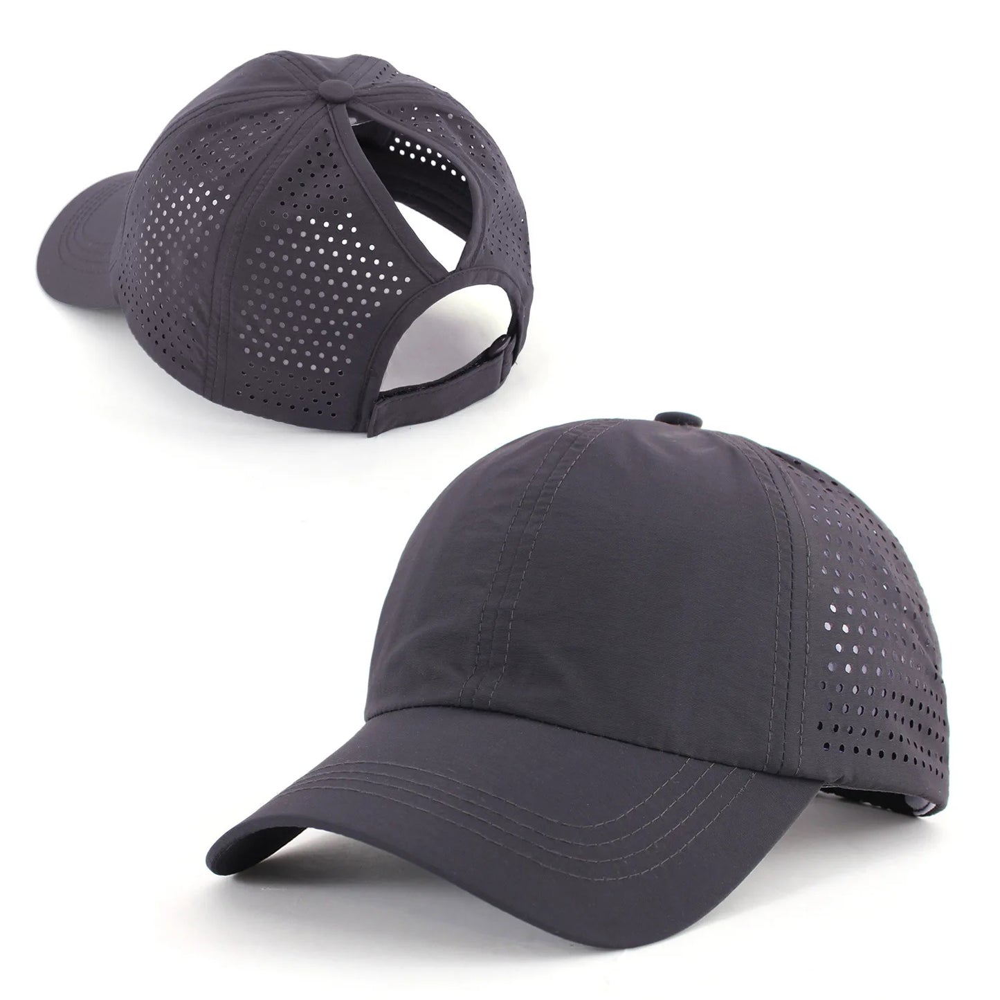 Damen Zopf Cap | Damen & Herren Mesh Atmungsaktive Baseballcap | UV-Schutz & Ponytail-freundlich Verstellbar Kaufschwan® Dunkelgrau