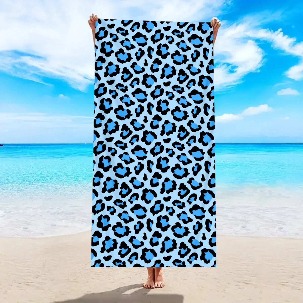 Modisches Strandtuch mit Leopardenmuster – Schnell Trocknend & Saugfähig | Multifunktionales Mikrofaser Handtuch für Sport, Schwimmen & Yoga Kaufschwan® Blau 150x75cm