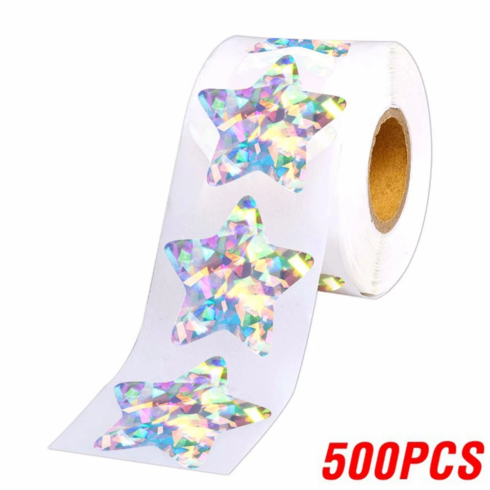 50–500 Stück Silberne Folien-Sternaufkleber – Holografische Belohnungs-Sticker für Kinder, Lehrer & Bastelarbeiten | Glänzende Sterne für Dekoration & Unterricht Kaufschwan® Regenbogen-500 Stück