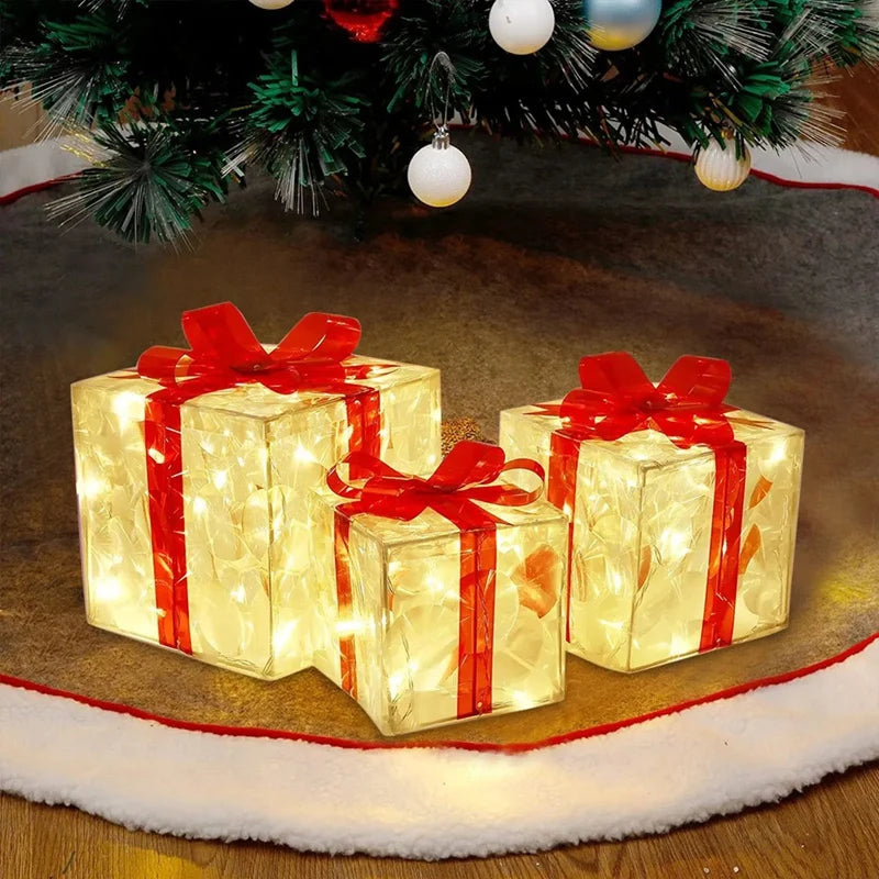 Leuchtende Weihnachts Geschenkbox – LED Licht Geschenk Deko mit Schleife | Weihnachtsbeleuchtung für Innen & Außen Kaufschwan®