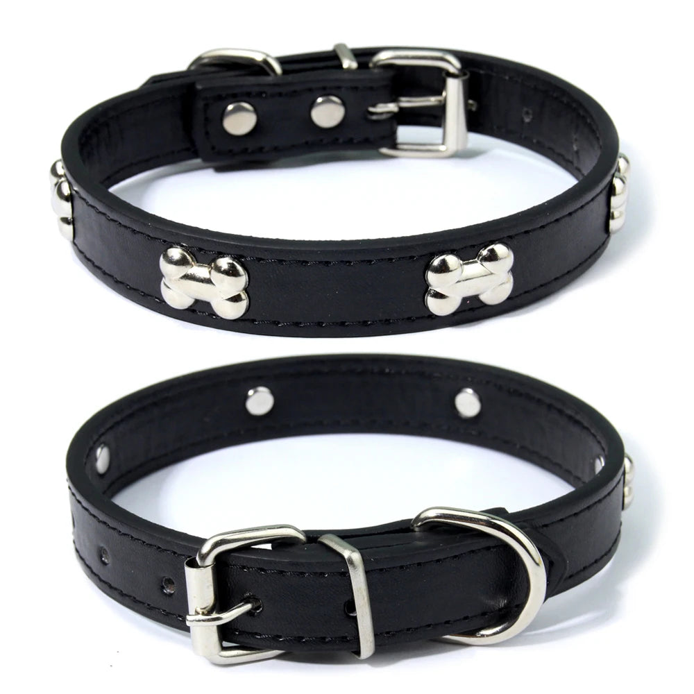 Knochen Leder Hundehalsband Strapazierfähig Verstellbar für Kleine Große Hunde Katzen Welpen