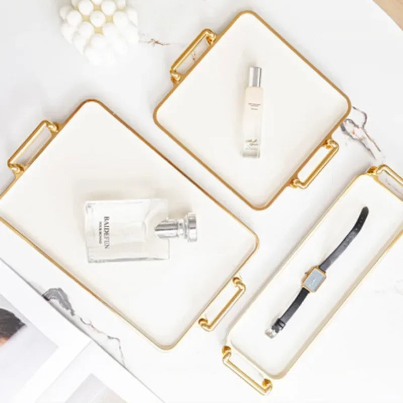 Rechteckiges Luxus-Tablett für Zuhause – Kosmetik- & Wasserbecher-Ablage für Wohnzimmer, Hotel & Apartment Kaufschwan®