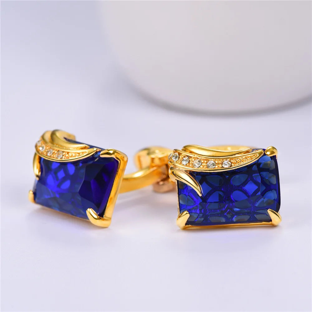 Rechteckige Herren Manschettenknöpfe mit Kristallstein – Rot, Blau & Schwarz | 14×19mm Österreichischer Kristall Luxus Schmuck Geschenk Kaufschwan®