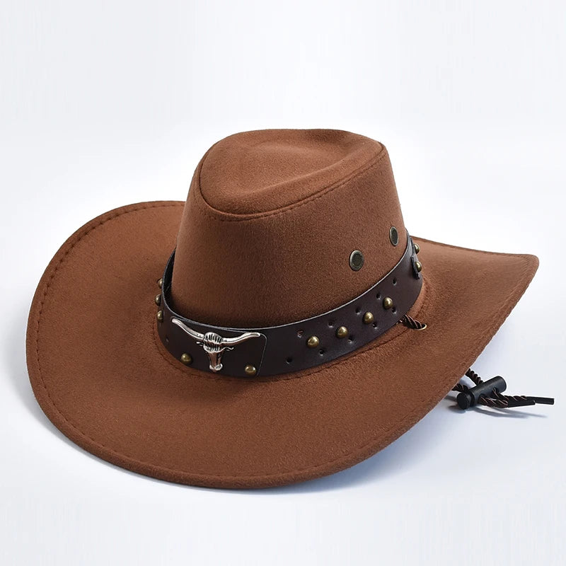 Künstlicher Wildleder Western Cowboy Hut – Vintage Großkrempe Gentleman & Cowgirl Jazz Hut, Feiertage, Party & Cosplay Kaufschwan®