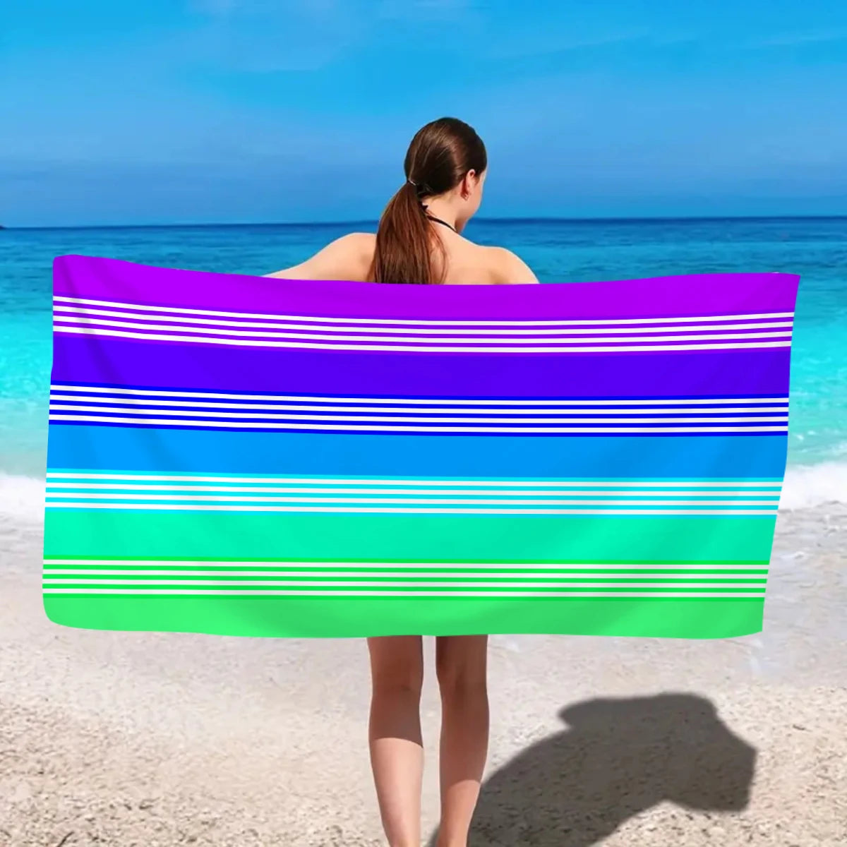 Modisches Großes Gestreiftes Strandtuch – Schnell Trocknend & Saugfähig | Weiches Schwimm- & Badehandtuch in Mehreren Farben Kaufschwan®