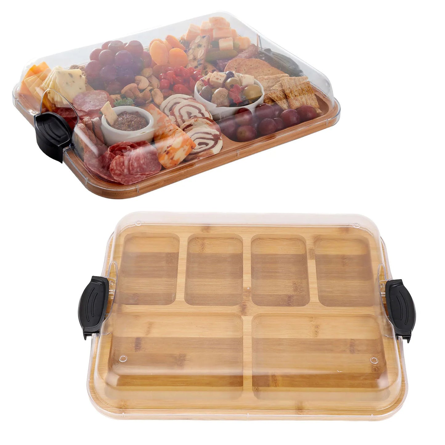 Vesperbrett aus Bambus mit Fächern & Deckel – Beidseitiges Schneide- und Servierbrett für Käse, Wurst & Brotzeit Kaufschwan®