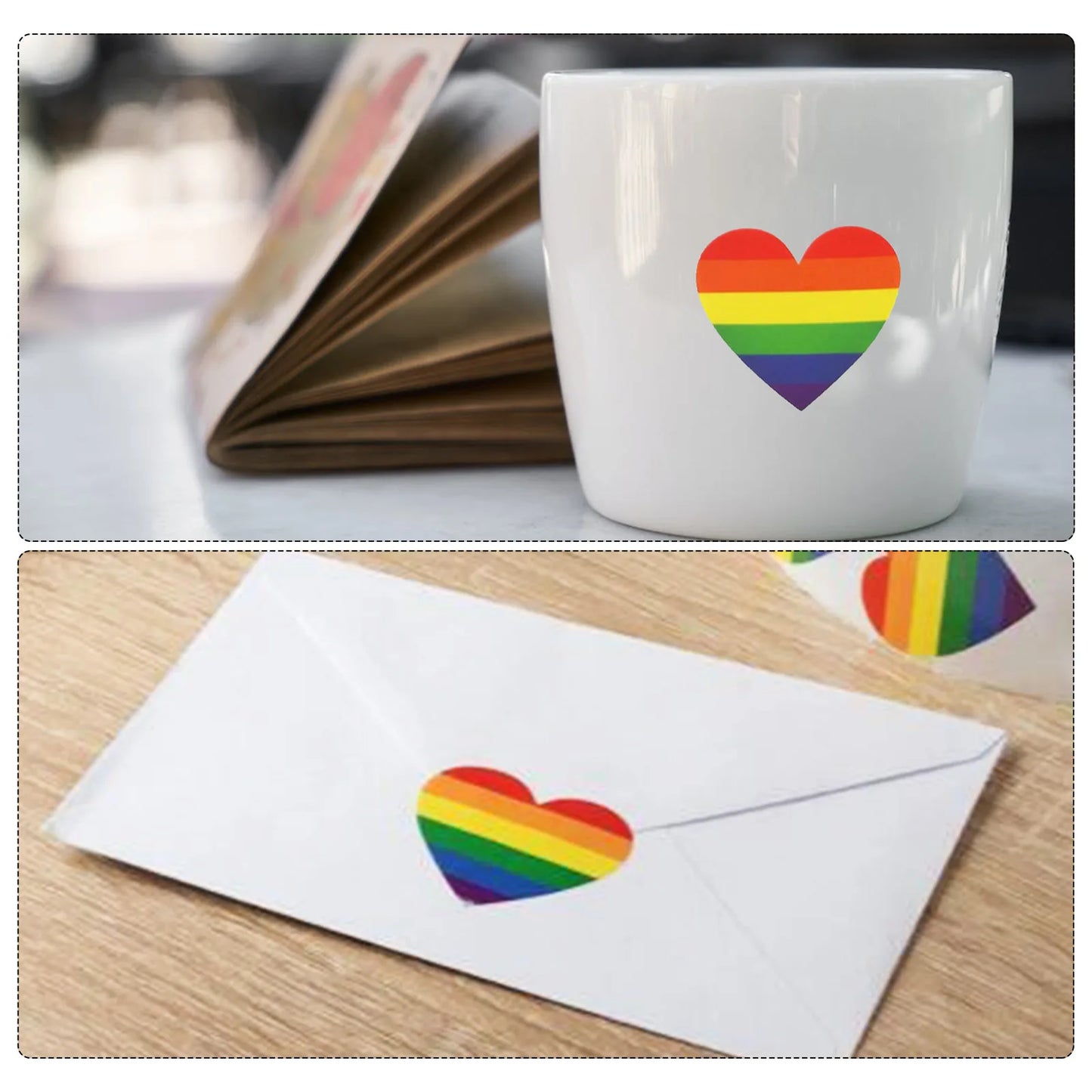 500 Stück Pride Aufkleber – Regenbogen Herz & Quadrat Etiketten | 3,8cm/2,5cm Klebeaufkleber für Tasse, Tasche, Vase & DIY-Dekoration Kaufschwan®