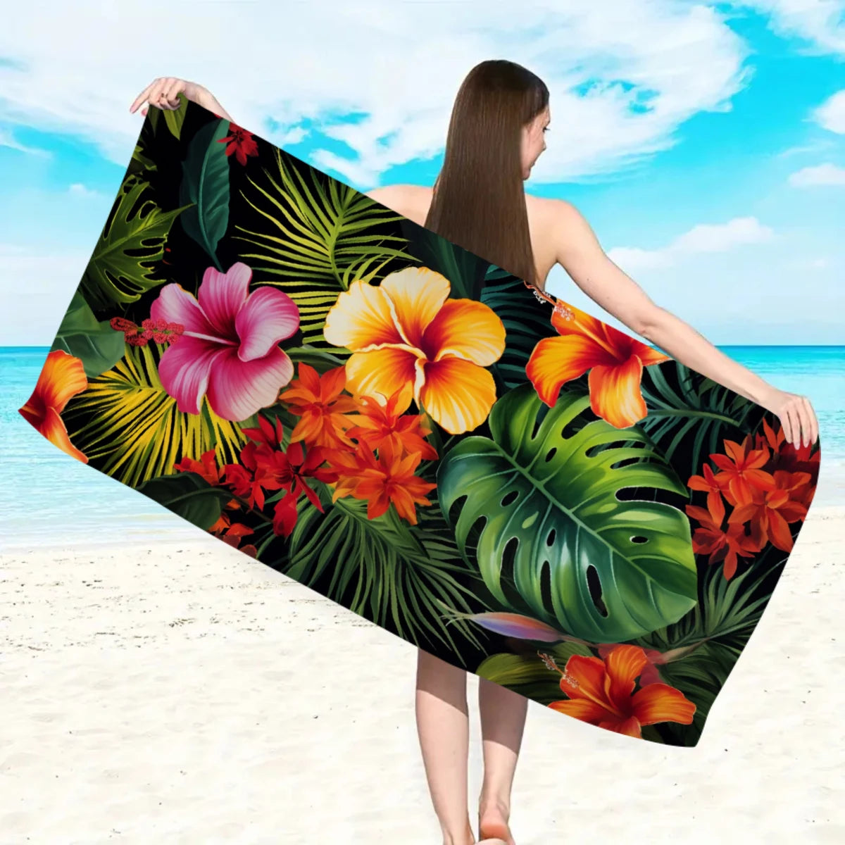 Tropisches Blumen Strandtuch – Schnell Trocknendes & Saugfähiges Mikrofaser Handtuch | Leichtes Reisehandtuch für Sport, Yoga, Schwimmen & Camping Kaufschwan®