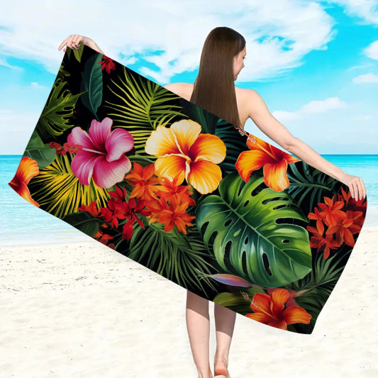 Tropisches Blumen Strandtuch – Schnell Trocknendes & Saugfähiges Mikrofaser Handtuch | Leichtes Reisehandtuch für Sport, Yoga, Schwimmen & Camping Kaufschwan®