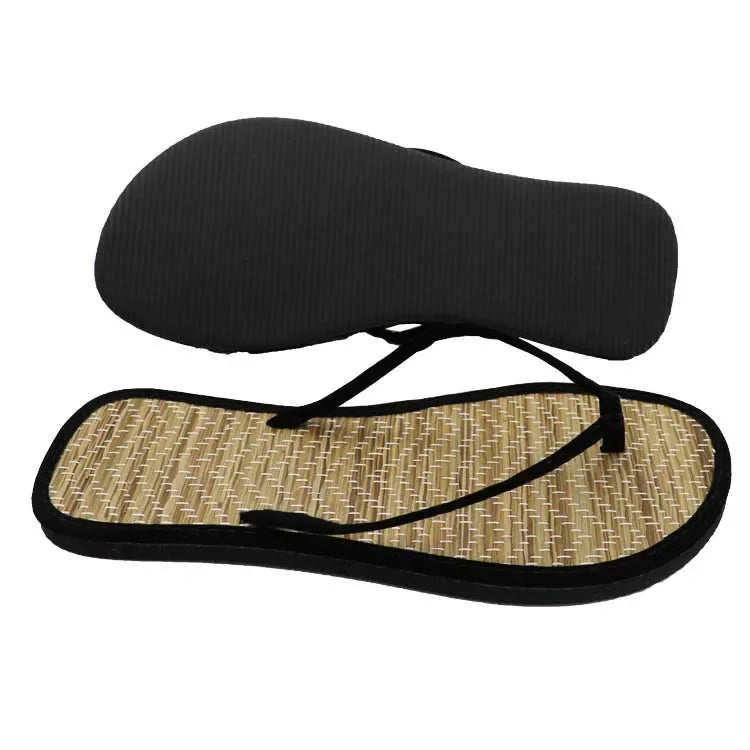 Damen Flache Flip-Flops | Bequeme Rutschfeste Bambus-Rattan Sandalen | Hausschuhe für Bad & Alltag