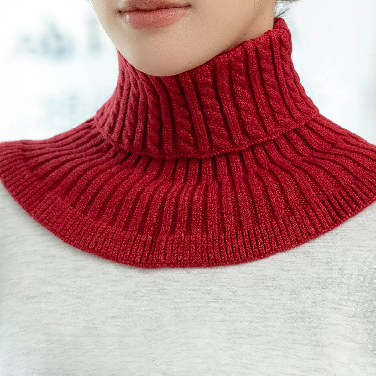 Gestrickter Dicker Nackenschal für Damen – Abnehmbarer Schlichter Rollkragen | Warmer Hals- & Kinnschutz für Herbst & Winter Outdoor Kaufschwan® Rot