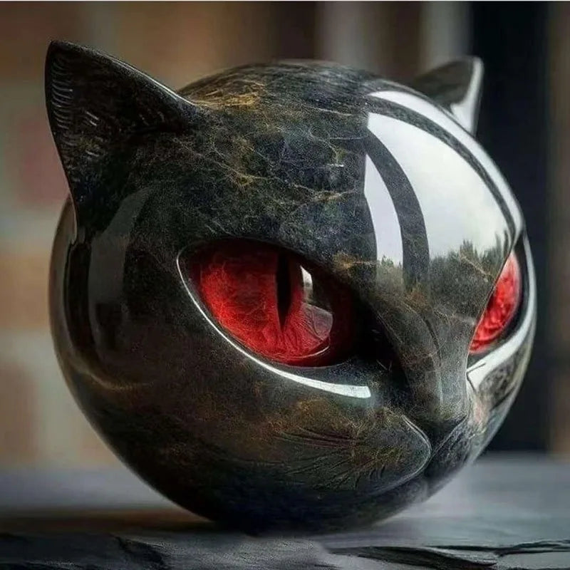 Schwarze Marmor Katzen Skulptur – Tischdekoration Katzenstatue für Zuhause, Fenster und Partys Kaufschwan® Rote Augen