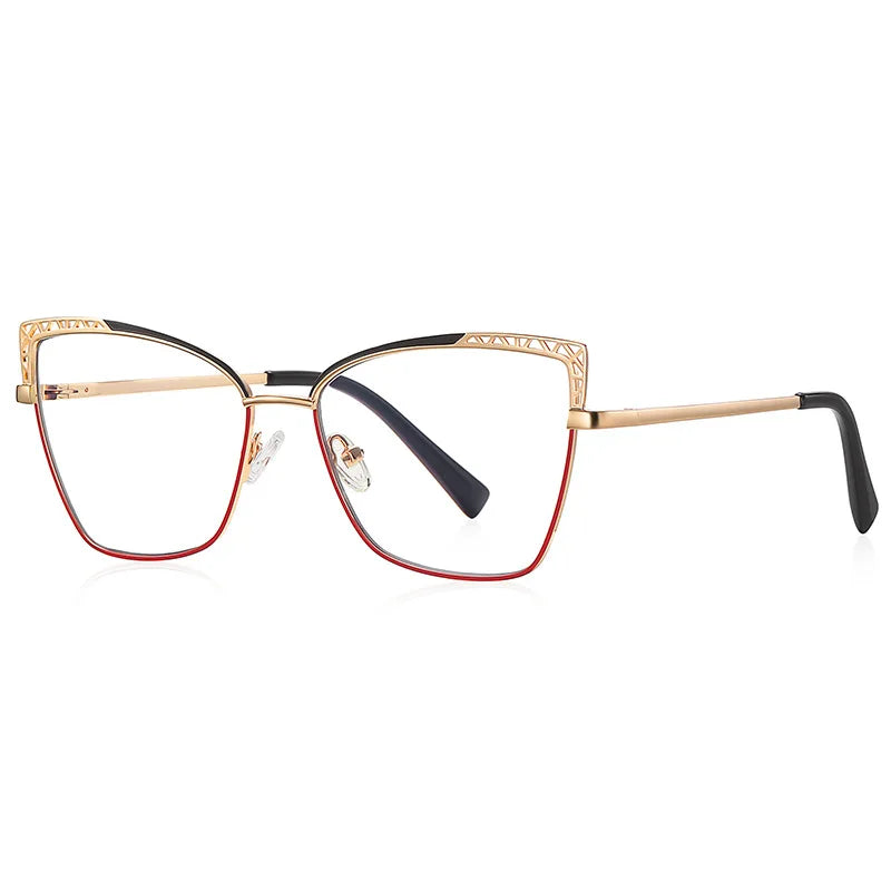 Cat-Eye Anti-Blau-Licht Brille – Elegante Metallfassung mit Klarem Glas | Modische Computerbrille für Damen (Modell 99007) Kaufschwan® Rot