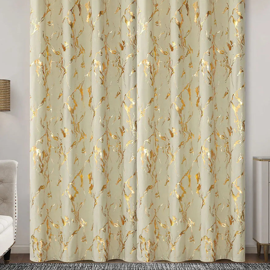 Gold Marmor Druck Verdunkelungsvorhang Thermisch Isoliert Champagner Farbe für Wohnzimmer Schlafzimmer 2 Stück/Set Kaufschwan®