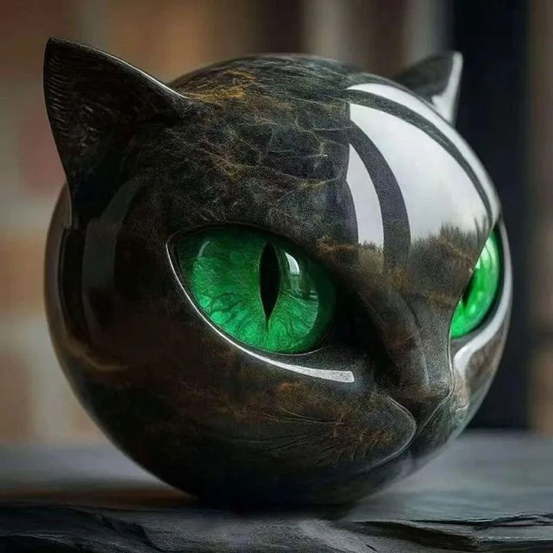Schwarze Marmor Katzen Skulptur – Tischdekoration Katzenstatue für Zuhause, Fenster und Partys Kaufschwan® Grüne Augen