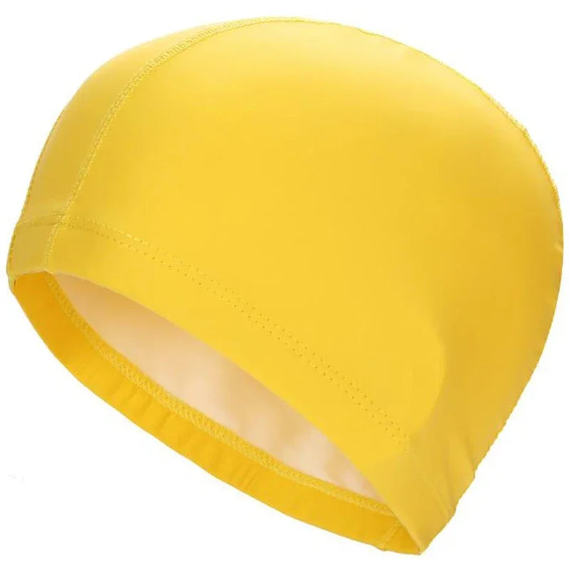 Wasserdichte PU Stoff Schwimmkappe – Ohrenschutz & Langhaar Schutz | Große Badehaube für Männer & Frauen Kaufschwan® Gelb