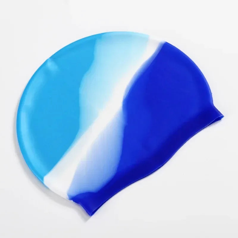 Silikon Schwimmkappe – Wasserdicht & Elastisch | Badehaube für Lange Haare | Unisex Schutzkappe für Schwimmbad & Training Kaufschwan® Blau und Weiß