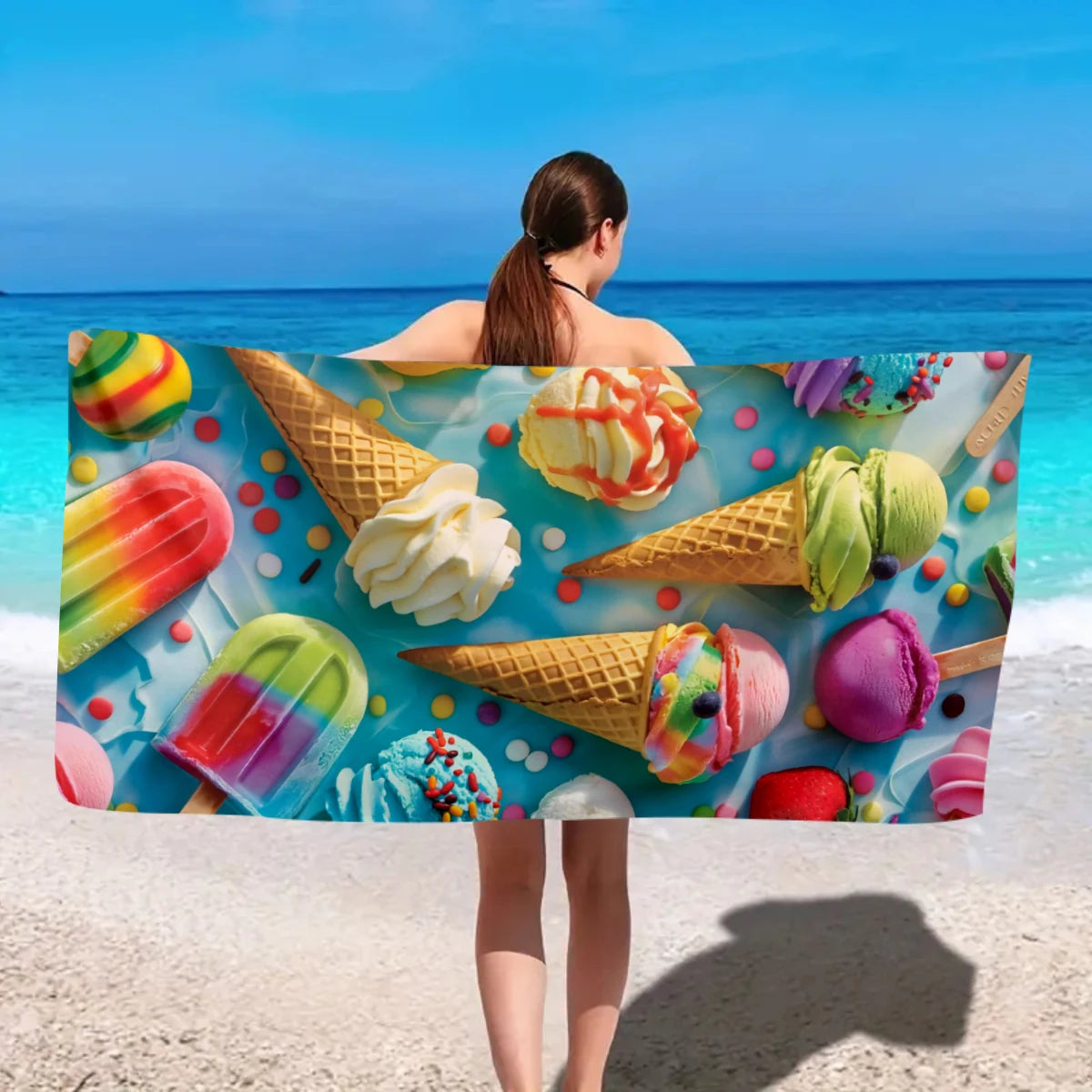 Strandtuch mit Eiscreme-Motiv – Schnell Trocknendes & Saugfähiges Mikrofaser Handtuch | Lustiges Sommer Handtuch für Reisen, Sport & Yoga Kaufschwan®