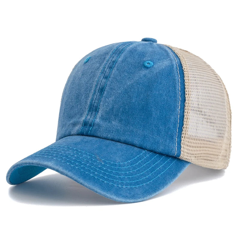 Unisex Trucker Cap | Mehrfarbige Einfarbige Baseballkappe | Washed Cotton Baseballcap für Herren & Damen Kaufschwan® Seeblau 55cm-60cm