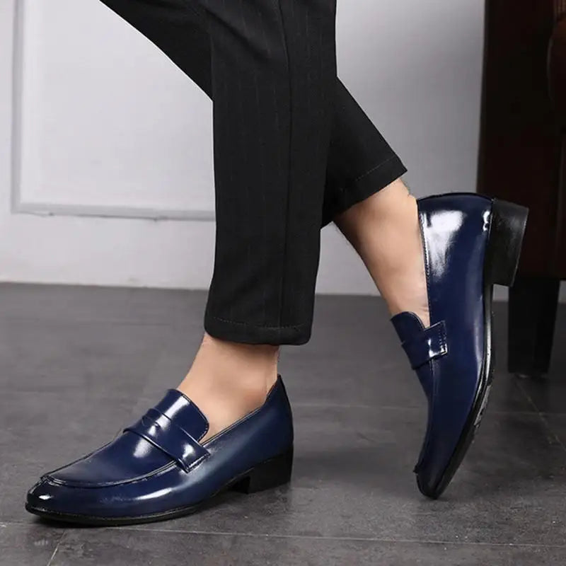 Herren Business-Loafer mit Spitze – Elegante Slip-On Lederschuhe | Formelle Freizeitschuhe Kaufschwan® Blau 39