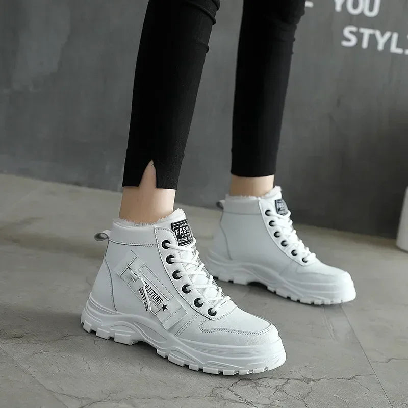Damen Winter Schneestiefel – Warme High-Top Plateau Sneakers | Kunstfell Gefütterte Knöchelstiefel Kaufschwan®