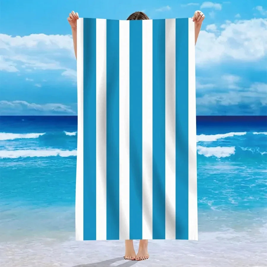 Mehrfarbige Gestreifte Strandtücher – Weiche & Saugfähige Handtücher für Strand, Bad & Pool | Bunte Sommer Handtücher für Sonnige Tage Kaufschwan® Himmelblau-Weiß gestreift 70X140cm