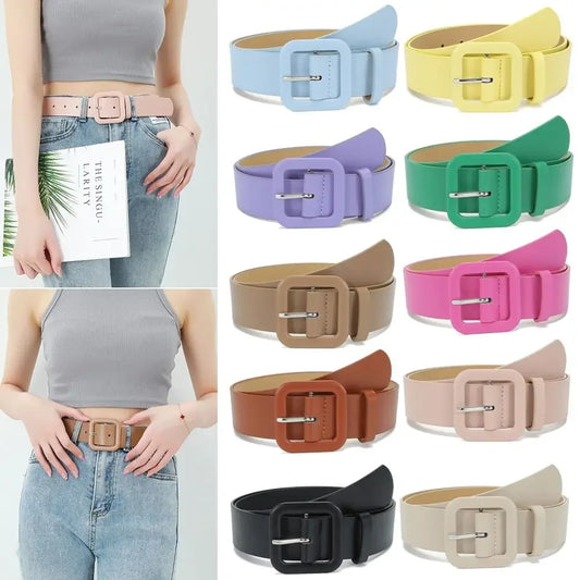 Modischer Damen Gürtel – Schlicht & Bunt | Vintage Gürtel mit Quadratischer Schnalle aus PU-Leder für Kleider & Jeans Kaufschwan®