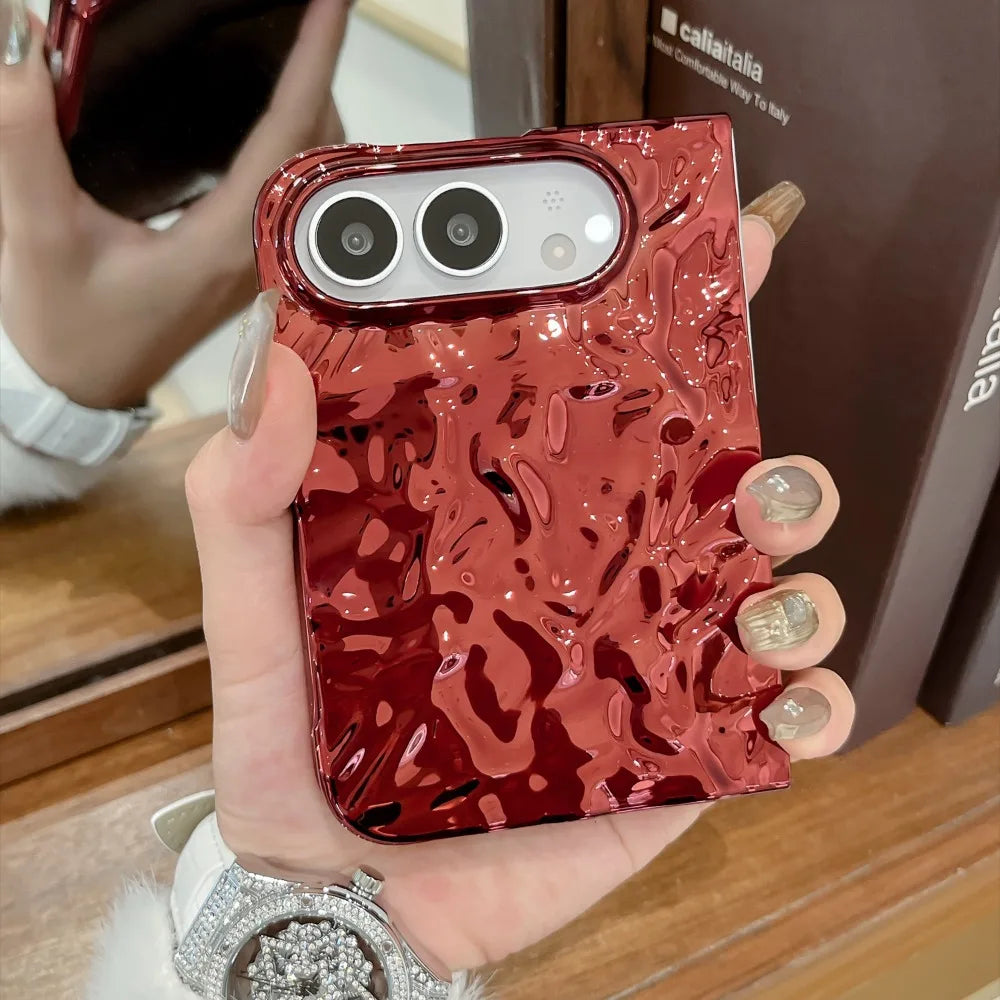 Chrom Schutzhülle mit Wasserwellenstruktur für iPhone Duo – Farbige Hart-PC-Hülle mit Stoß- und Scharnierschutz Kaufschwan®