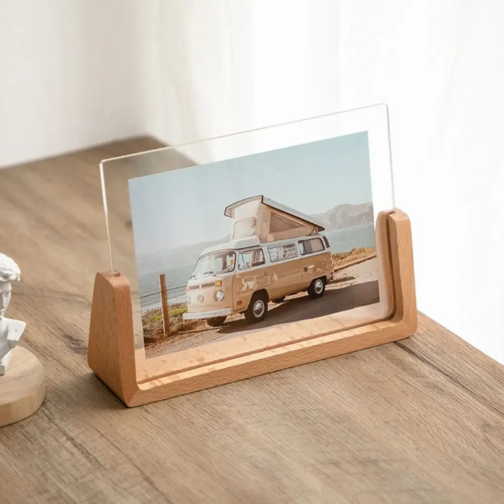 Walnuss / Buche Kreativer Acryl U Form Bilderrahmen – Transparenter Holz Desktop Fotorahmen Kaufschwan®