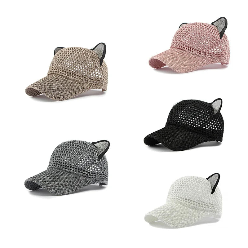 Damen Niedliche Katzenohren Mesh Baseballkappe | Verstellbare Sonnenschutz Baseballcap Kaufschwan®