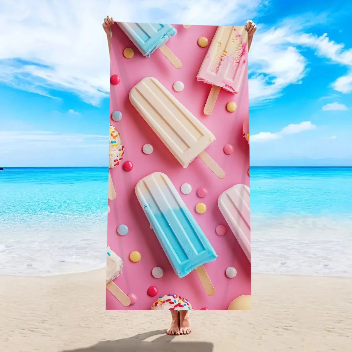 Strandtuch mit Eiscreme-Motiv – Schnell Trocknendes & Saugfähiges Mikrofaser Handtuch | Lustiges Sommer Handtuch für Reisen, Sport & Yoga Kaufschwan® Design 4 150x75cm