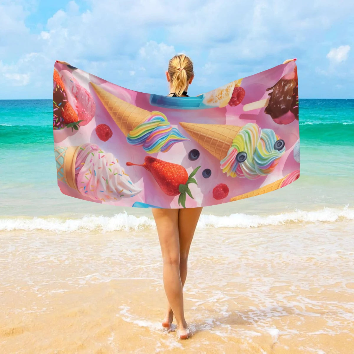 Strandtuch mit Eiscreme-Motiv – Schnell Trocknendes & Saugfähiges Mikrofaser Handtuch | Lustiges Sommer Handtuch für Reisen, Sport & Yoga Kaufschwan®