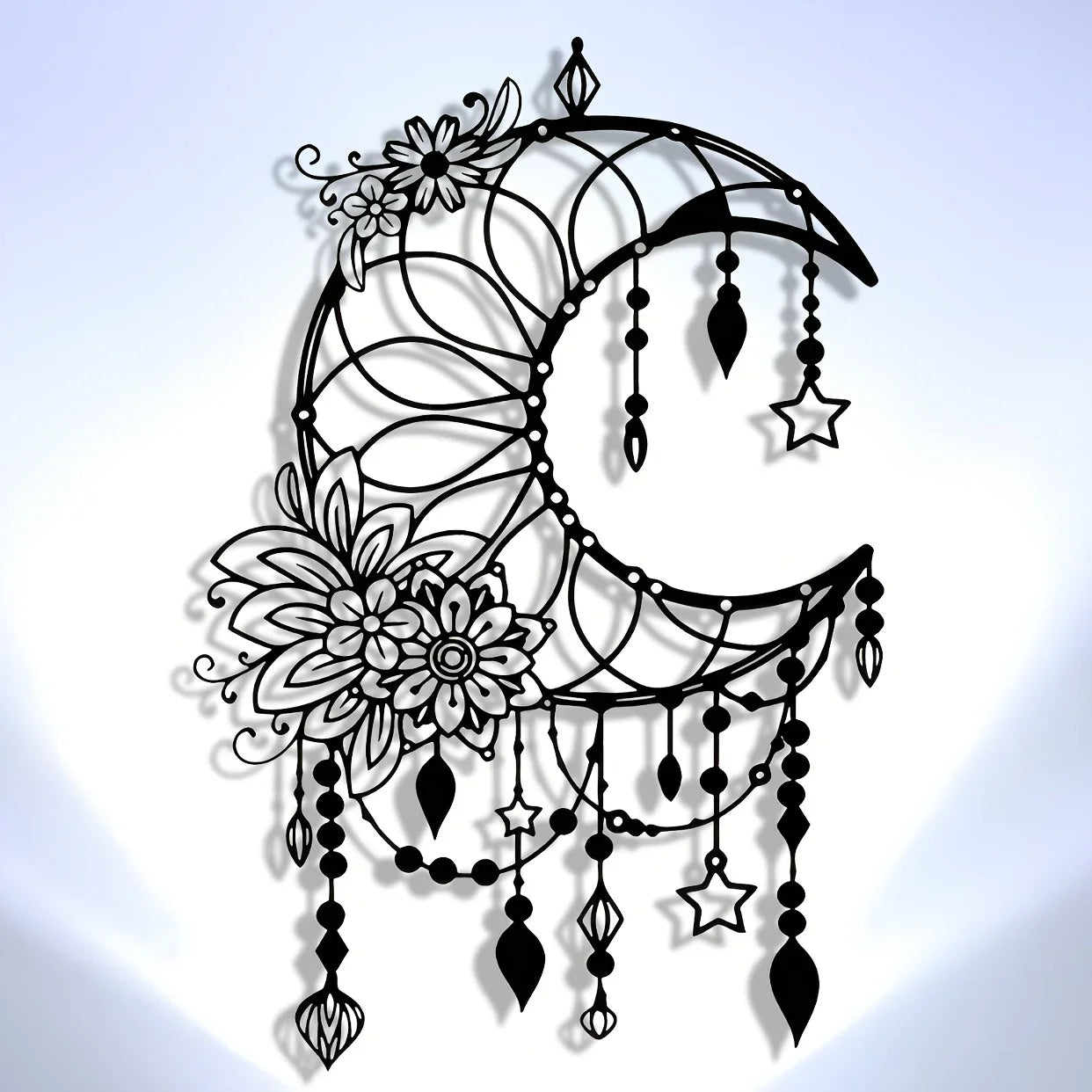 Elegantes Gothisches Mond & Blumen Metall Wandbild – Modernes Hängedekor Kaufschwan®