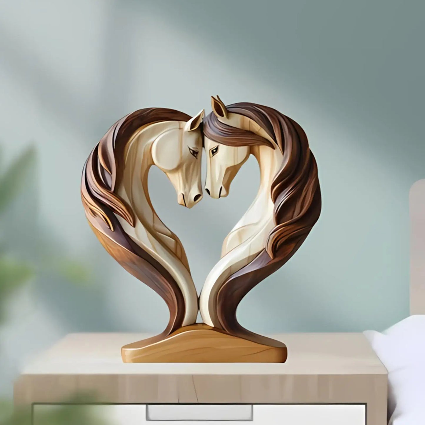 2D Holz Pferde Skulptur – Tierornament in Kuschelpose für Tisch, Arbeitsplatz, Zuhause und Kinderzimmer Kaufschwan®