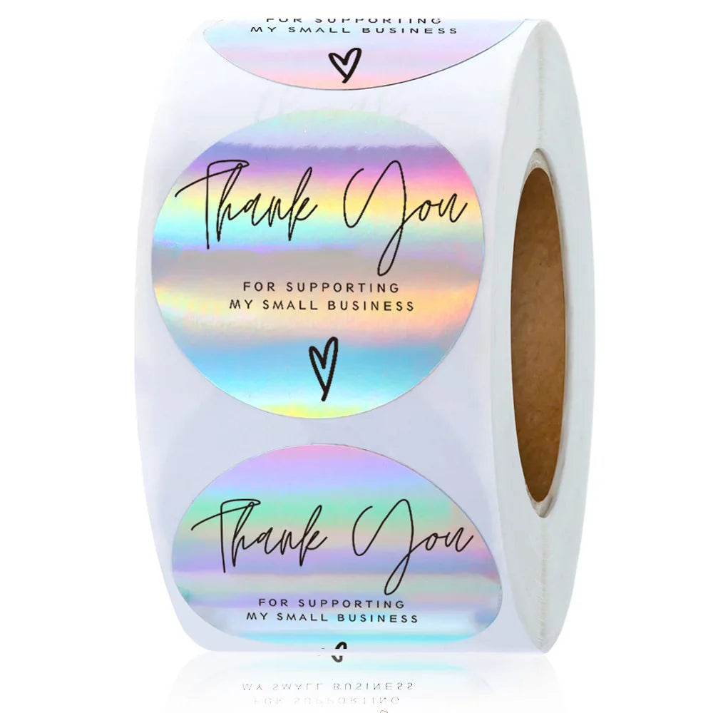 50–500 Stück Regenbogen Laser „Thank You“-Aufkleber – Holografische Etiketten für Kleinunternehmen & Boutique-Verpackungen Kaufschwan®