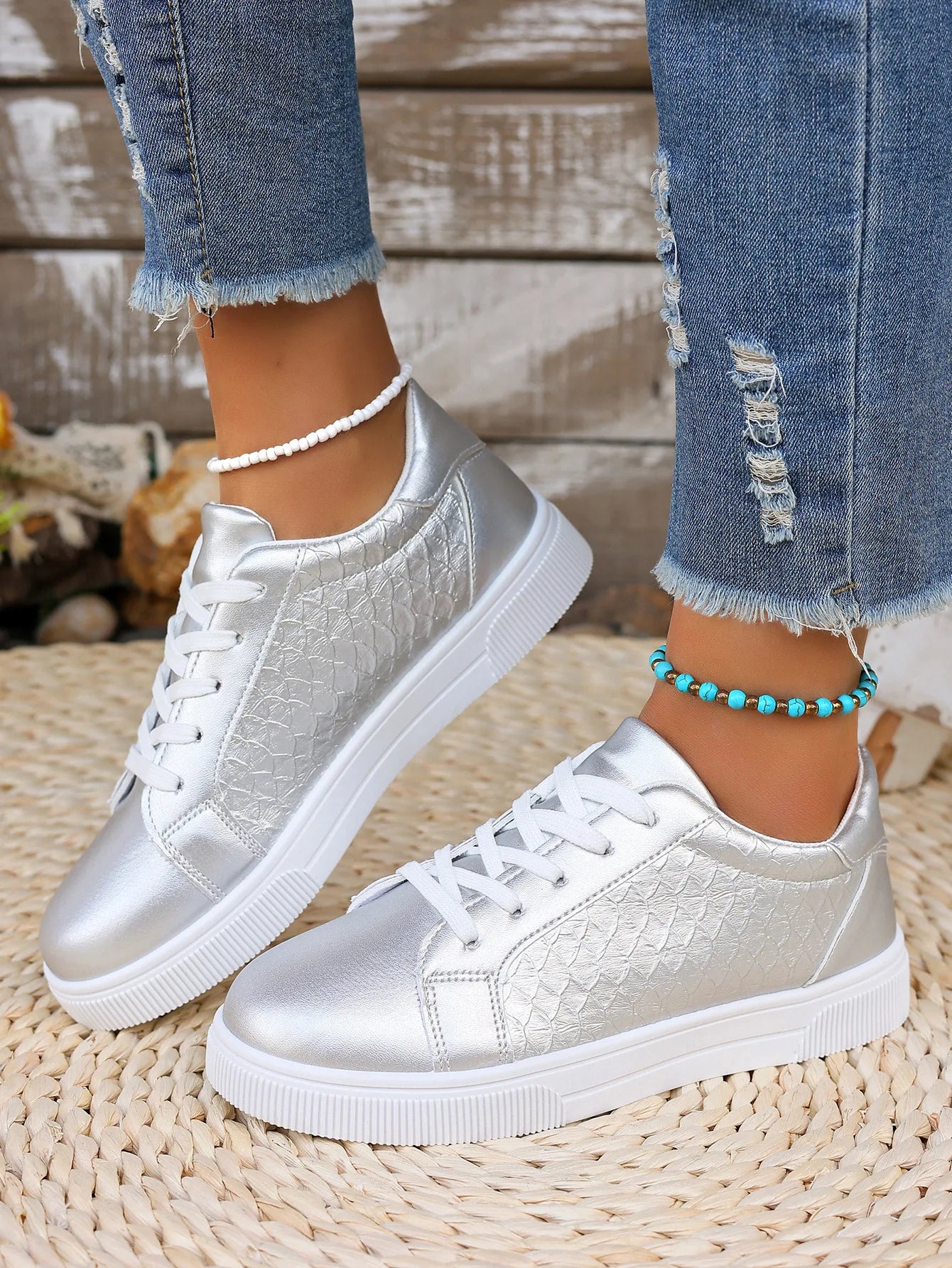 Damen Sneaker in Gold & Silber | Frühling & Herbst Schnürschuhe aus Weichem PU Leder | Modische Freizeitschuhe Kaufschwan®