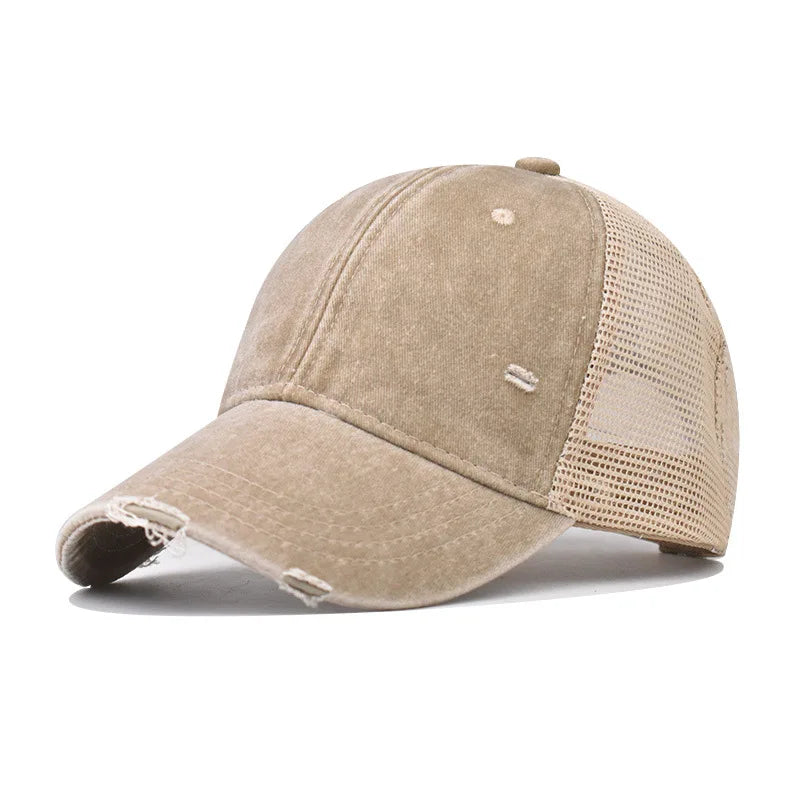 Washed Cotton Mesh Baseballkappe | Vintage Ripped Leichte Baseballcap für Herren & Damen | Atmungsaktive Frühlings- & Sommermode Kaufschwan® Khaki