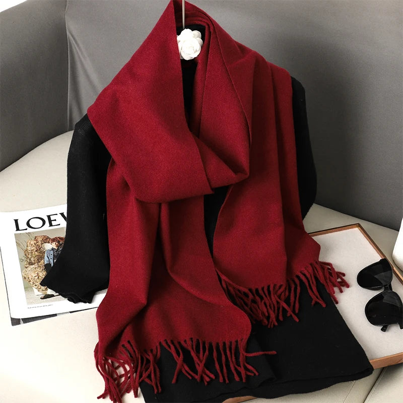 Bunte Winter Schals für Damen | Langer Kaschmir-Optik Wärmeschal | Einfarbig Hijab, Umschlagtuch & Pashmina Kopftuch